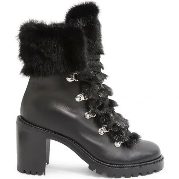 ISO Christian Louboutin Fanny 70 Black Calf Leather Fur Heel Combat Boots.8-8.5 - Picture 5 of 7
